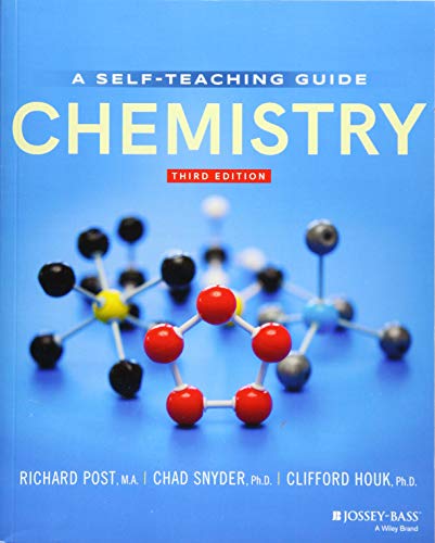 Blue chemistry textbook cover with molecular model and title text.