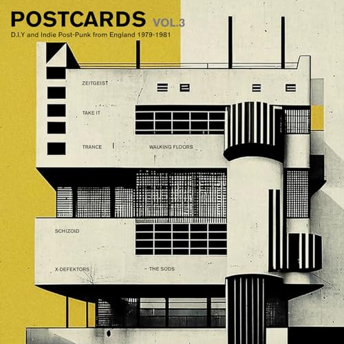 Postcards Vol. 3" vinyl record cover with a modernist building illustration.
