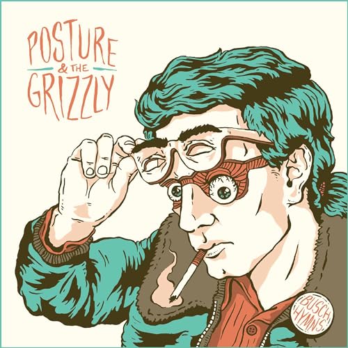 Illustration of a man with teal hair holding glasses, smoking, with text overlay.
