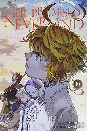 Manga cover featuring Emma and other characters against a sunset sky.