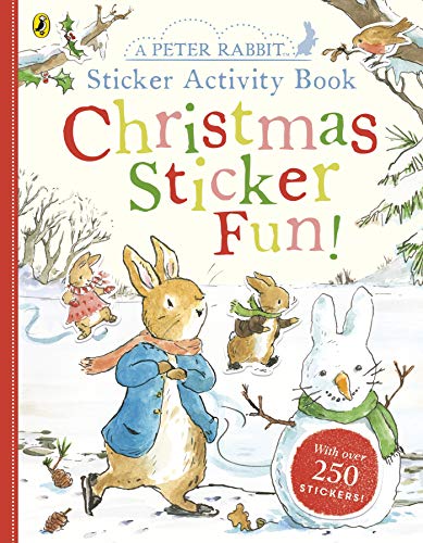 Peter Rabbit Christmas sticker activity book cover with rabbits in snow.