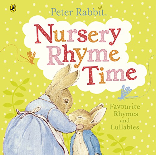 Peter Rabbit book cover with two rabbits and colorful text.
