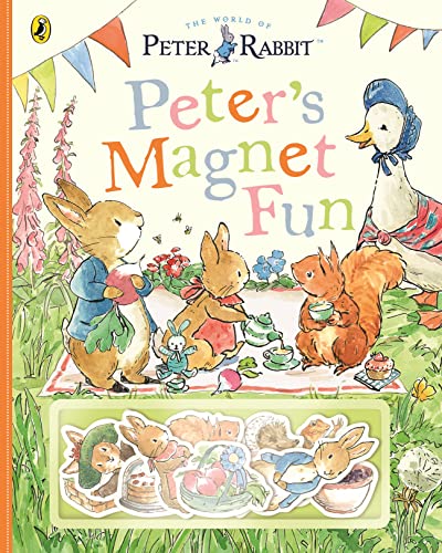 Peter Rabbit and friends having a tea party with magnetic pieces.