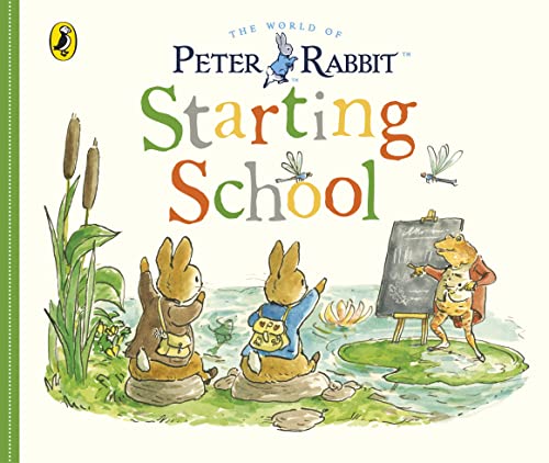 Peter Rabbit book cover depicting rabbits at school with a teacher.