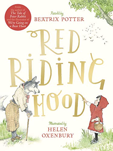 Book cover: "Red Riding Hood" with wolf, girl, and green meadow illustration.