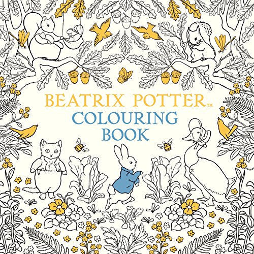 Beatrix Potter colouring book cover with Peter Rabbit and animal illustrations.