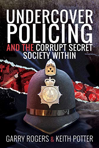 Book cover: police helmet with masonic symbol, red and black background.