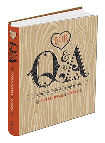 “Our Q&A a Day” journal with wood-grain cover and black lettering.