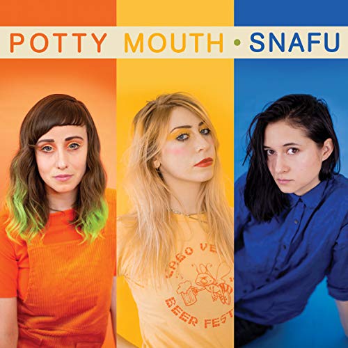 "Album cover featuring three women against orange, yellow, and blue backgrounds."