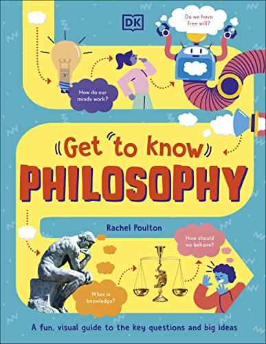 Book cover: “Get to Know Philosophy” with illustrated figures and questions.
