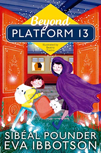 Book cover: two children with a fluffy creature near a train platform.