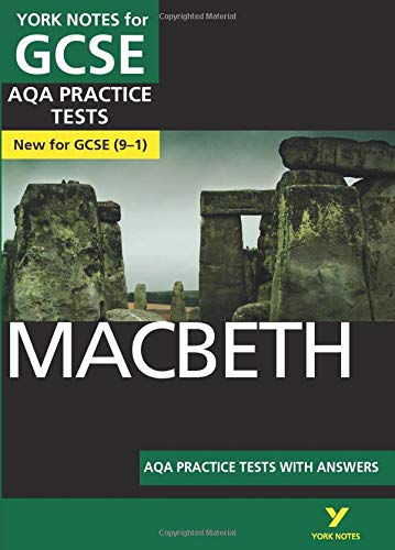 York Notes GCSE "Macbeth" practice tests cover with stone ruins image.
