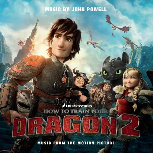 “How to Train Your Dragon 2” soundtrack CD cover with characters and dragons.