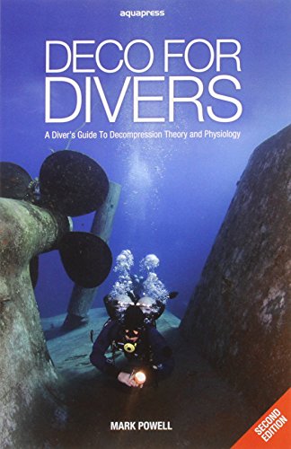 Scuba diving book with technical illustrations and diagrams on decompression theory and physiology.