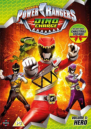 Power Rangers Dino Charge DVD cover featuring Red Ranger and dinosaurs.