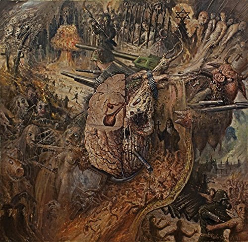"Album cover art depicting a chaotic, apocalyptic scene with skulls and destruction."
