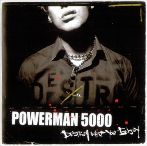 Powerman 5000 album cover: distorted face, text, and dark background.