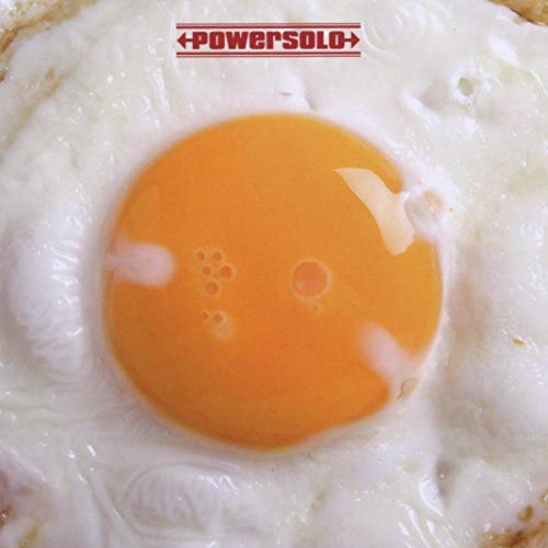 A fried egg with a bright orange yolk, surrounded by white, with the text "Powersolo".