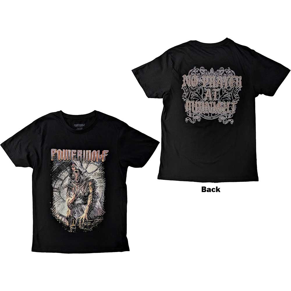 Black t-shirt with Powerwolf's "No Prayer" design printed on the back.