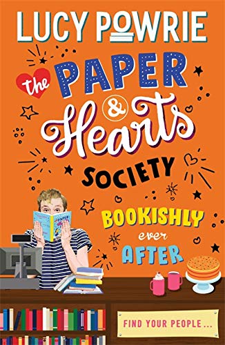 Book cover with illustrated text, woman reading, and bookshelf background.