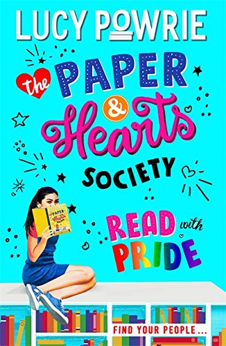 Book cover with a young woman reading, colorful text, and bookshelves.