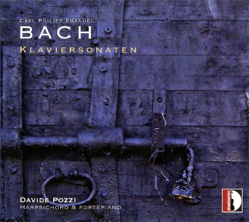 CD cover for Bach’s Klaviersonaten performed by Davide Pozzi, featuring a dark wood door.