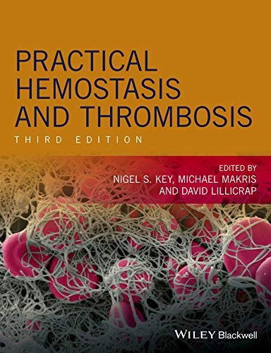 Book cover: "Practical Hemostasis and Thrombosis 3E" with red blood cells.