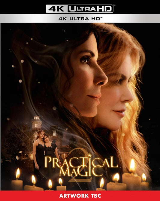 Practical Magic 2" 4K Blu-ray cover featuring a woman's face and a house.