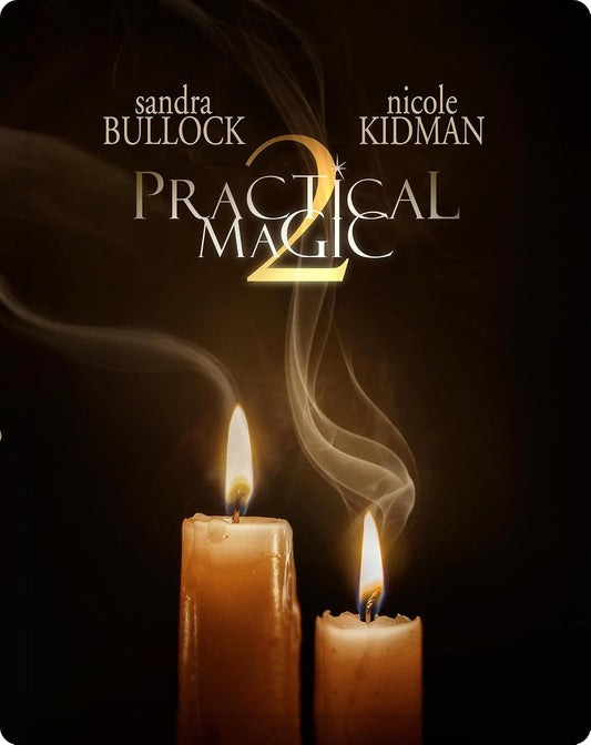 “Practical Magic 2” SteelBook cover with candles and swirling smoke.