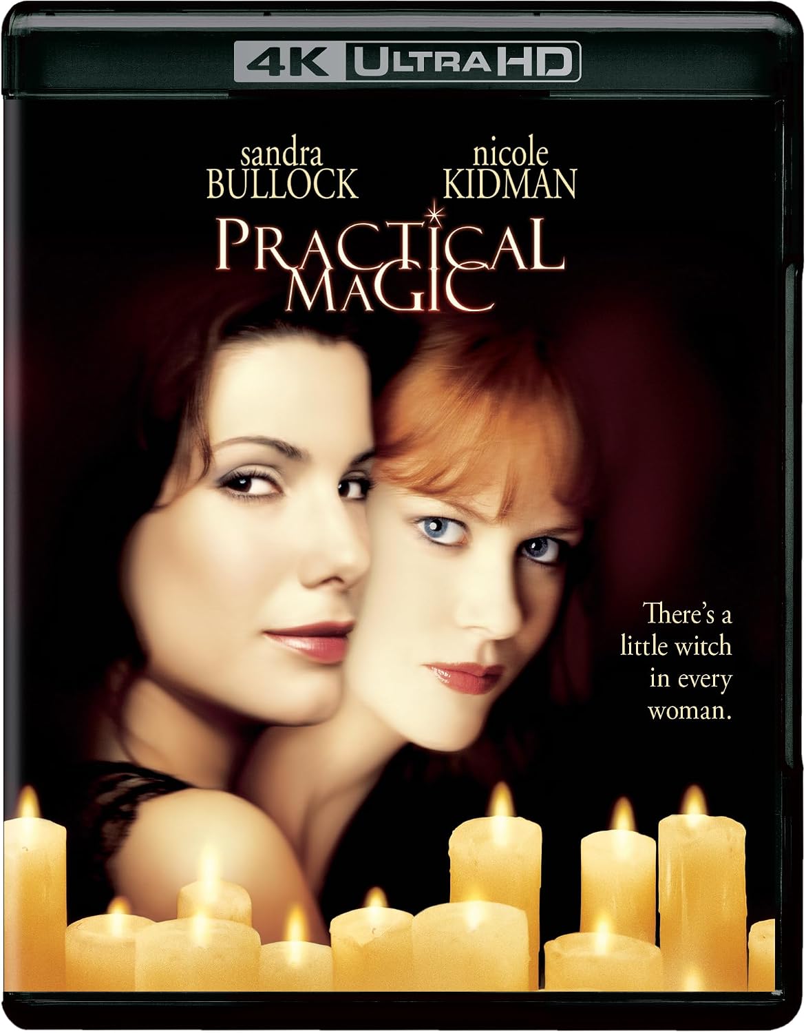 Practical Magic" Blu-ray cover with Sandra Bullock and Nicole Kidman, candles below.