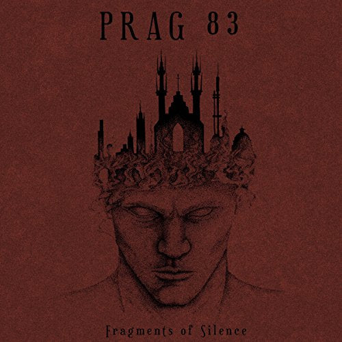 Dark red album cover with a face and gothic cityscape crown.
