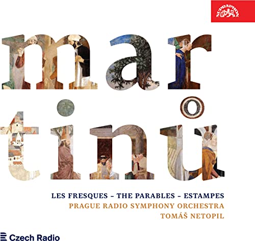 CD cover with fragmented lettering and fresco imagery, featuring "Martinu".