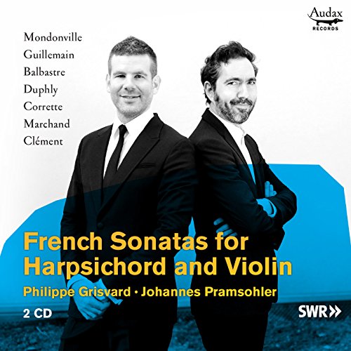 CD cover featuring two men in suits, text “French Sonatas for Harpsichord and Violin.”