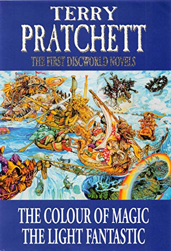 Book cover showing a fantasy illustration of ships and figures on a blue background.