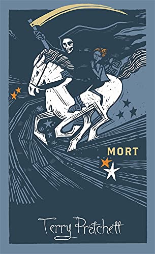 Book cover: Death riding a white horse, stylized illustration, dark background.
