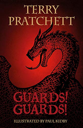 Book cover: “Guards! Guards!” by Terry Pratchett, featuring a dragon illustration.