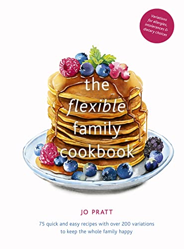 Cookbook cover with a stack of pancakes and fresh berries.