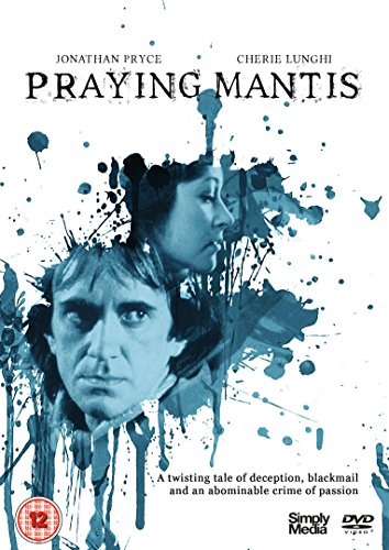 DVD cover art for Praying Mantis featuring blue ink splatters over two actors' faces.