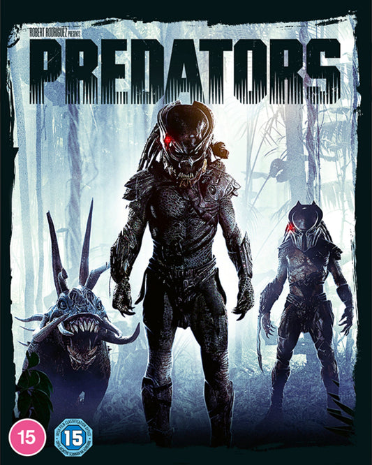 Blu-ray cover featuring two Predators and a creature in a jungle setting.