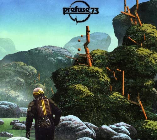 CD cover: figure in spacesuit views a surreal, rocky landscape.