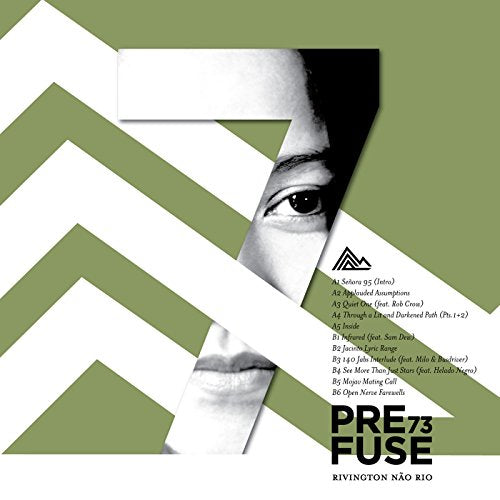 CD cover for Prefuse 73’s “Rivington Não Rio” with a portrait and abstract design.