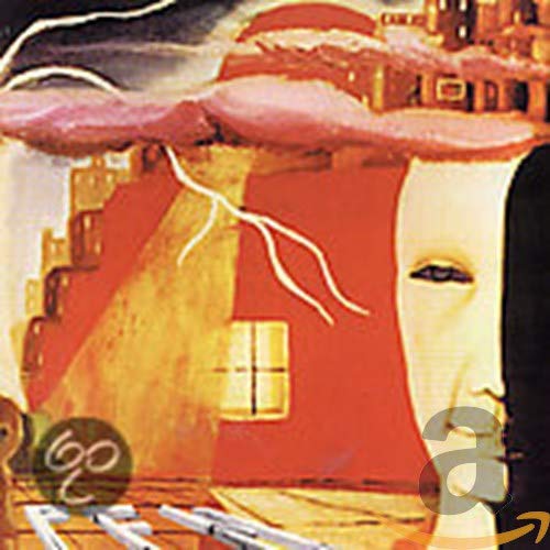 CD cover art: abstract face merging with a red building scene.