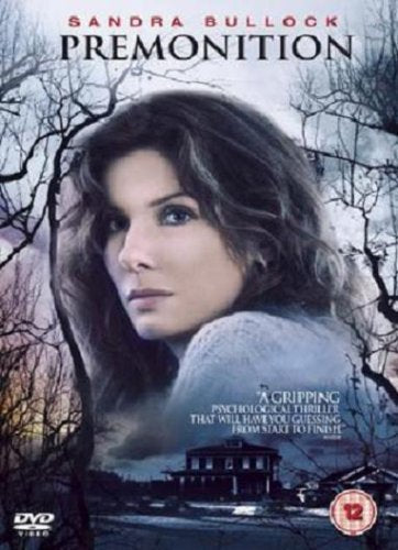 DVD cover for "Premonition" featuring Sandra Bullock amidst bare trees and a dark house.