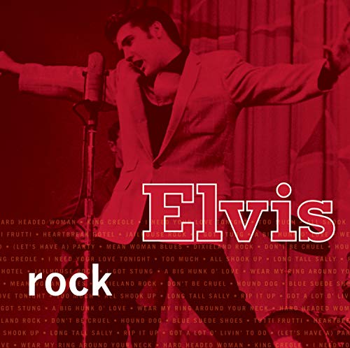 Red CD cover featuring Elvis Presley performing with song titles listed.