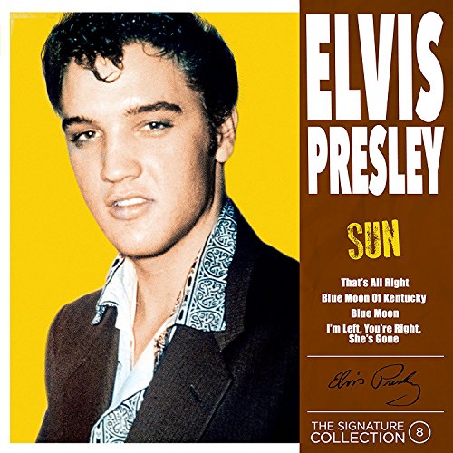 Elvis Presley's "Sun" CD cover featuring a young portrait of the singer.