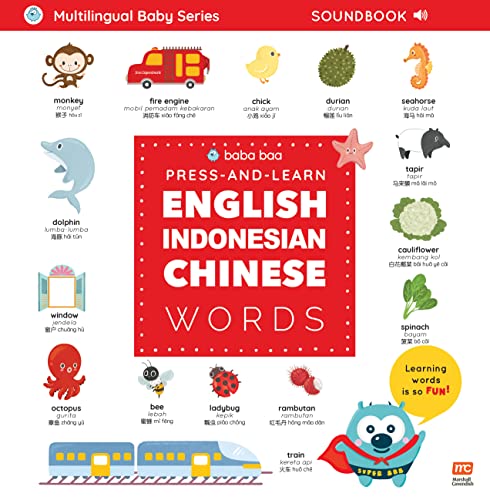 Multilingual sound book with colorful animal and object illustrations.