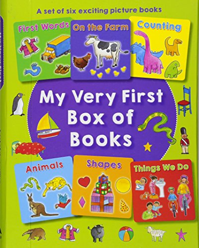 Colorful box set of six early learning picture books for children.