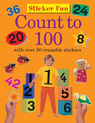 Colorful sticker book cover with numbers, a child, and toy animals.