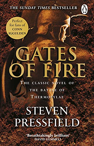 Book cover: "Gates of Fire" by Steven Pressfield, depicting a Spartan warrior.