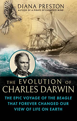 Book cover featuring Charles Darwin, a sailing ship, and a bird of prey.